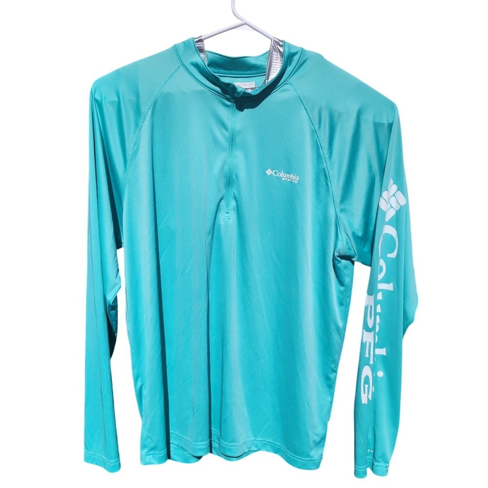 Columbia PFG Terminal Tackle 1/4 Zip Fishing Shirt Aqua Turquoise Mens XL FM1066
